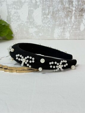 Black Pearl Beaded Padded Headband NWOT